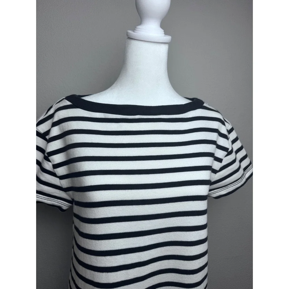 Kate Spade New York Black White Striped‎ Drop Waist Cotton Knit Dress Medium